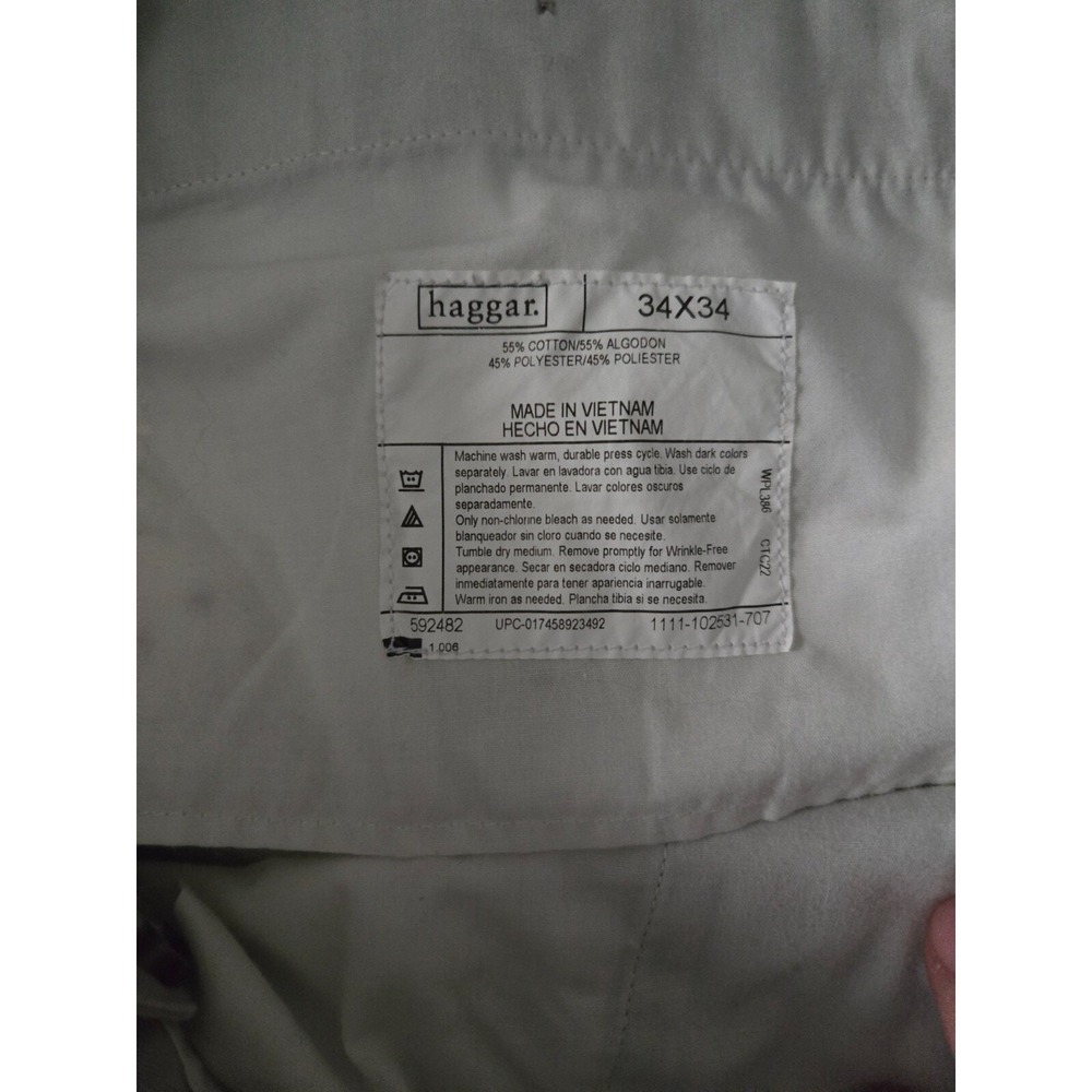 Haggar Men's Khaki Pleated Dress Pants Relaxed Fit 34x34 Cotton Polyester - Picture 4 of 9
